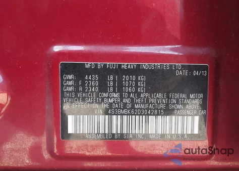 2013 Subaru Legacy 2.5I Limited from USA, damaged, VIN 4S3BMBK62D3042815